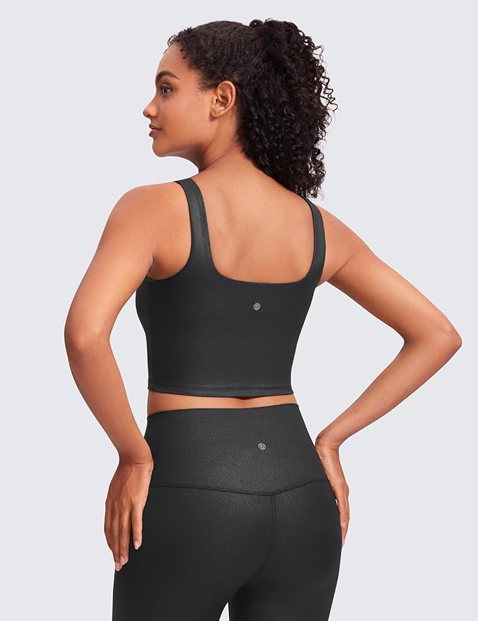 CRZ YOGA Butterluxe Square Neck Crop Tank Tops for Women - Workout Longline Sports Bras Padded Yoga Camisole