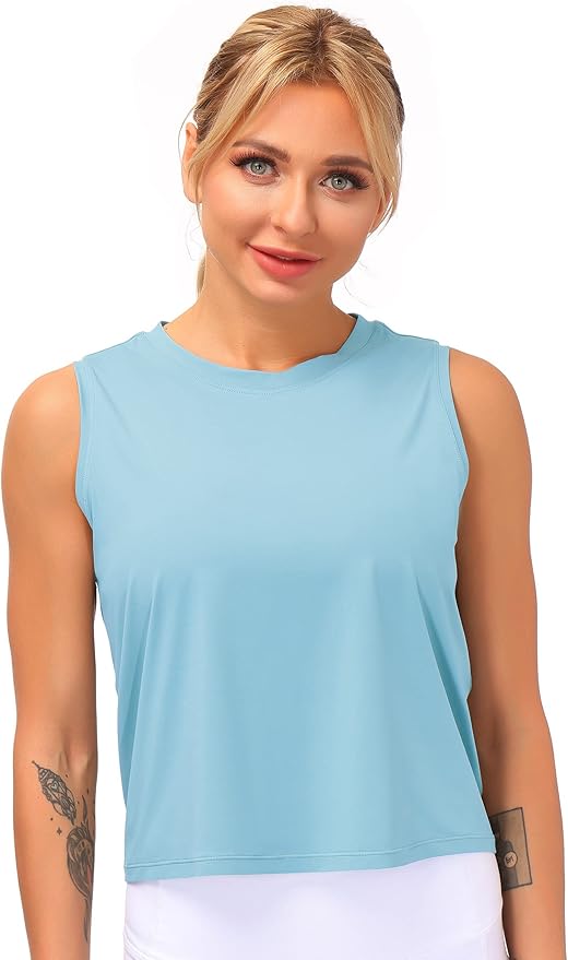 Dragon Fit Womens Ice Silk Workout Tank Tops Sleeveless Cropped Yoga Shirt for Running Gym Summer