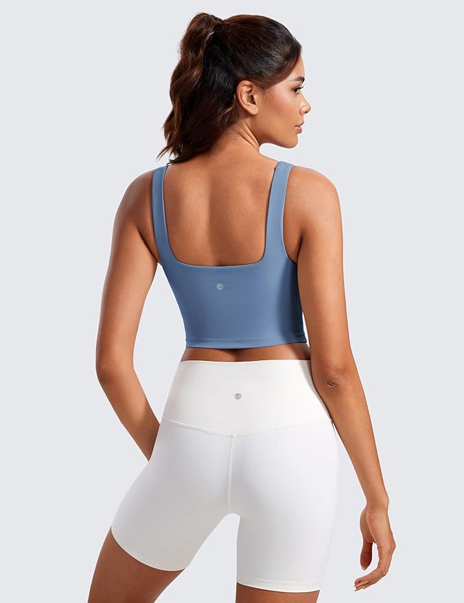 CRZ YOGA Butterluxe Square Neck Crop Tank Tops for Women - Workout Longline Sports Bras Padded Yoga Camisole