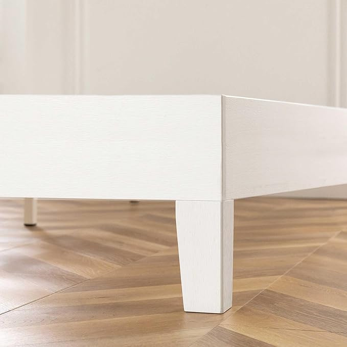 Mellow Naturalista Grand 12 Inch Solid Wood Platform Bed with Wooden Slats, Easy Assembly, Full, White