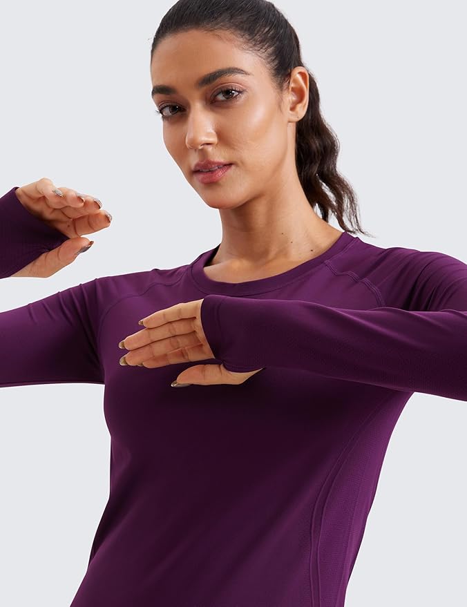 CRZ YOGA Seamless Long Sleeve Shirts for Women Waist Length - Workout Athletic Running Gym Yoga Tops Crewneck Breathable
