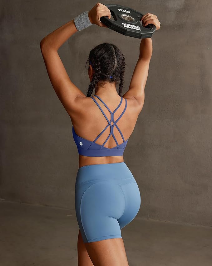 RUNNING GIRL Sports Bras for Women,Strappy Crisscross Back Padded Low Impact Running Sports Bra with Removable Cups