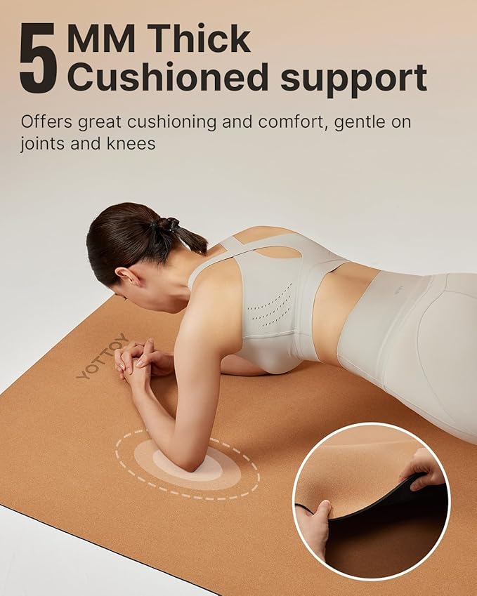YOTTOY Yoga Mat,Non-Slip Hot Yoga Mat with Anti-Tear Design and Friendly Natural Rubber Mat with Strap and Bag