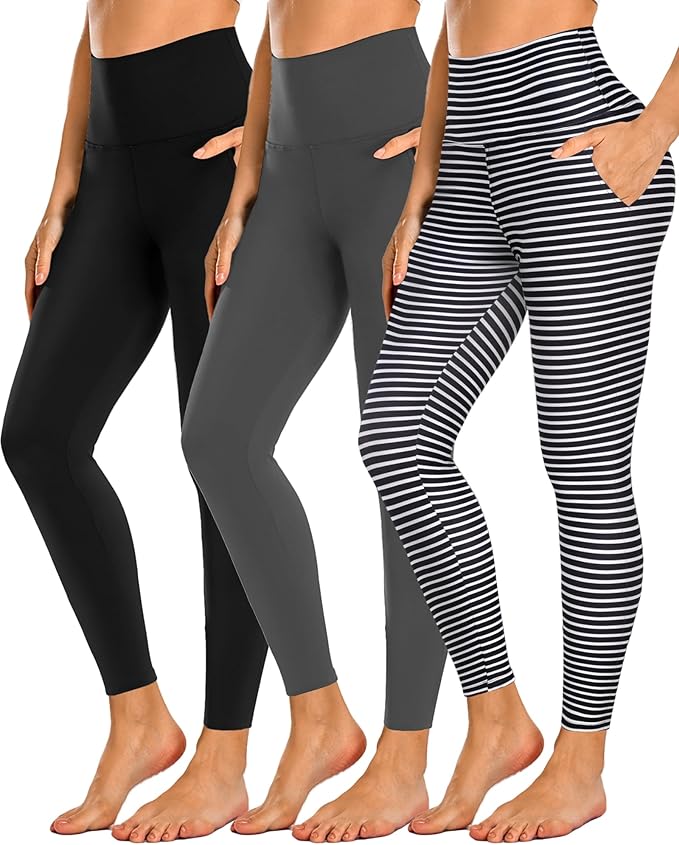 NEW YOUNG 3 Pack Leggings with Pockets for Women,High Waisted Tummy Control Workout Yoga Pants