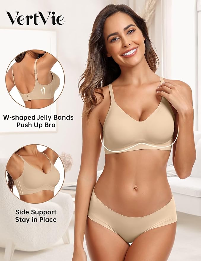 Vertvie Womens Seamless Jelly Bras No Underwire Comfort Push Up Bras Buttery Soft Wireless Bralette Full Coverage Sports Bra