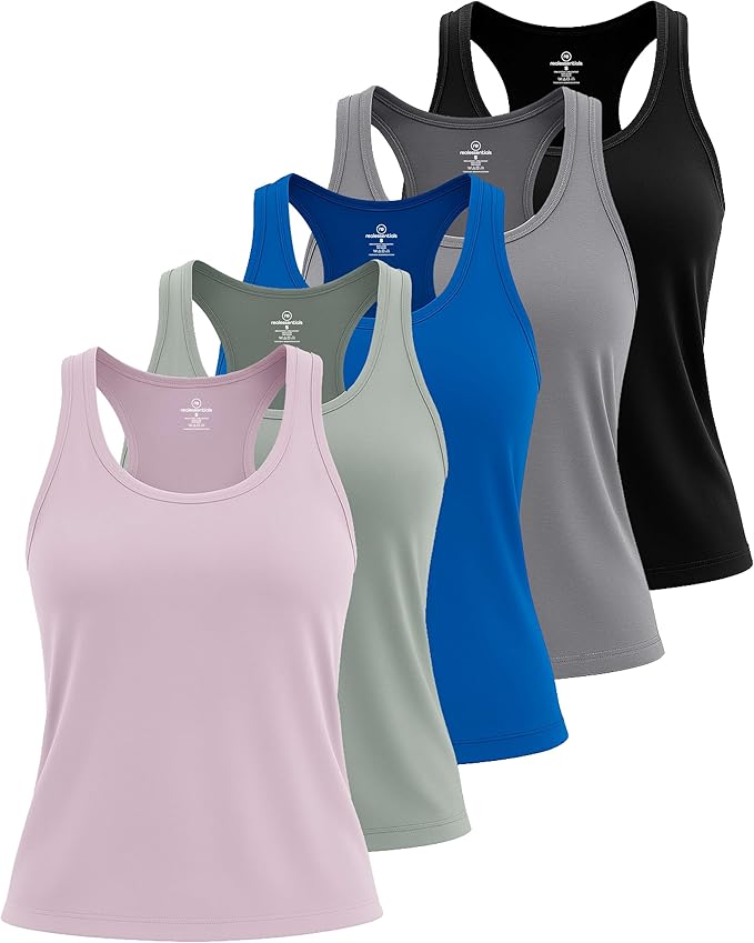 Real Essentials 5 Pack: Women's Racerback Tank Top Dry-Fit Athletic Performance Yoga Activewear (Available in Plus Size)