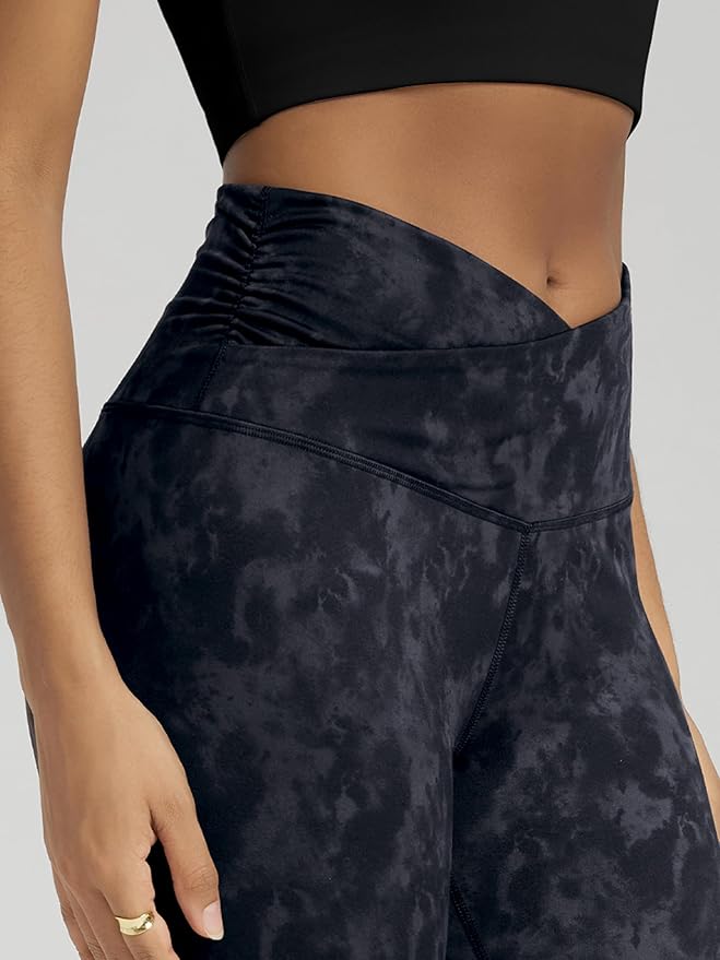 ODODOS Women's Cross Waist Yoga Leggings with Inner Pocket, 23"/25"/28" Gathered Crossover Workout Yoga Pants