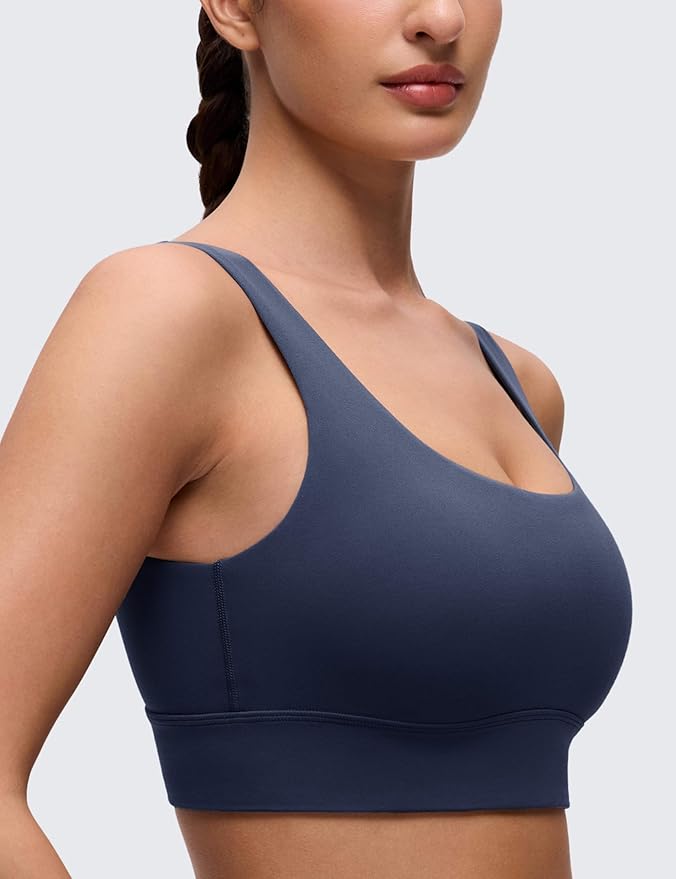 CRZ YOGA Butterluxe U Back Longline Sports Bras for Women - Scoop Neck Padded Yoga Workout Crop Top with Built in Pads