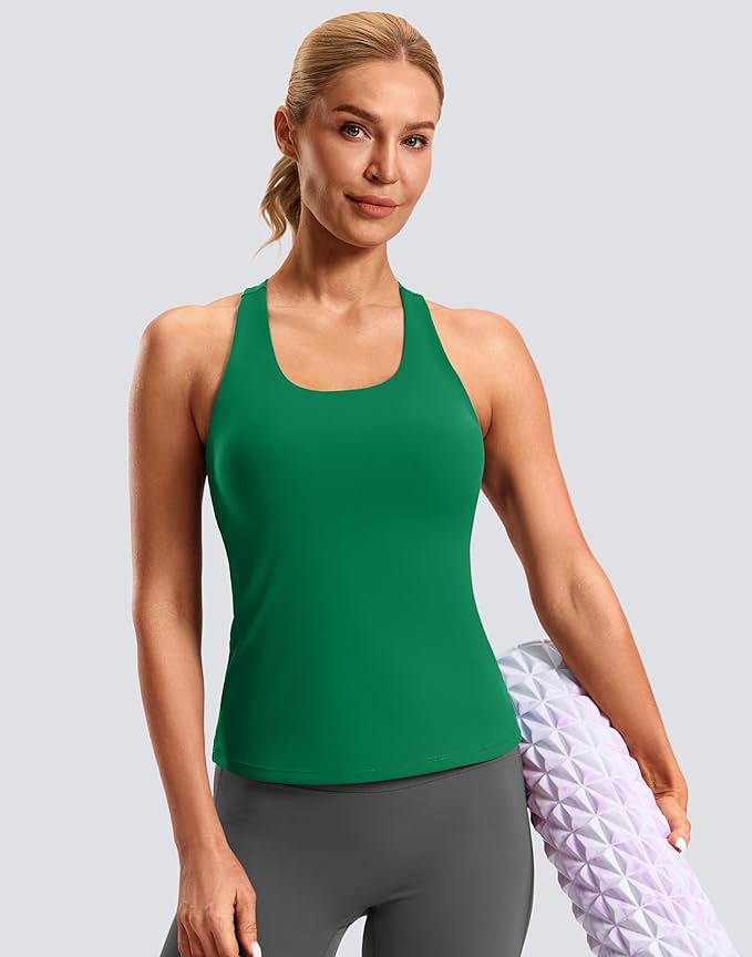 Soothfeel Womens Workout Tank Tops with Built in Bra Racerback Athletic Yoga Top High Neck Sports Gym Sleeveless Shirts