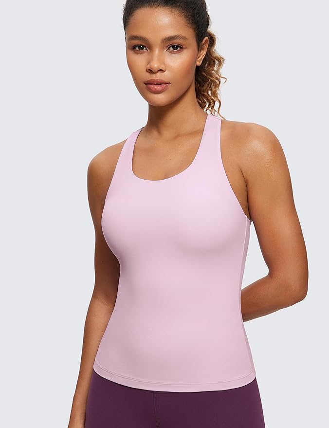CRZ YOGA Butterluxe Workout Racerback Tank Tops for Women - Padded Athletic Spandex Yoga Shirts with Built in Bra
