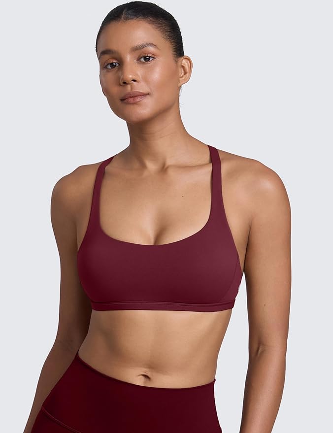 CRZ YOGA Womens Naked Feeling Criss Cross Sports Bra - Strappy Back Padded Medium Support Wireless Gym Cami Workout Yoga
