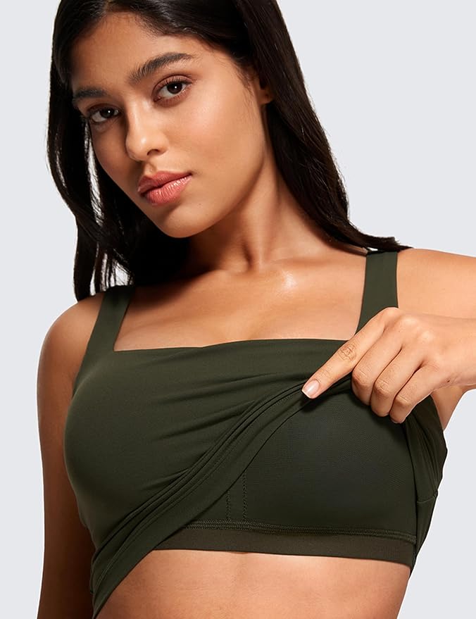 CRZ YOGA Butterluxe Square Neck Crop Tank Tops for Women - Workout Longline Sports Bras Padded Yoga Camisole