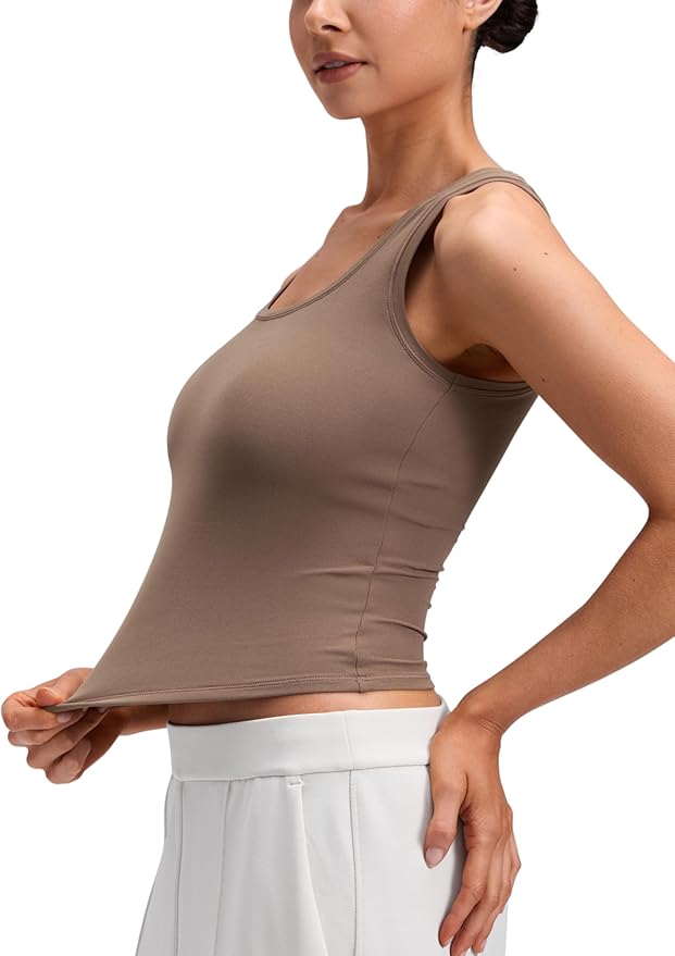 CRZ YOGA Softembrace Scoop Neck Tank Tops for Women - Casual Going Out Soft Double Lined Crop Basic Sleeveless Shirts