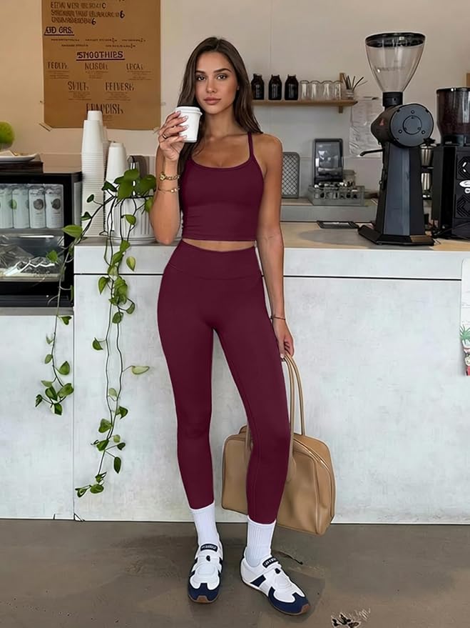 Matching Workout Sets for Women,Breathable Sport Bras & Seamless Leggings,2 Piece ActiveWear Outfits for Pilates/Gym/Athletic