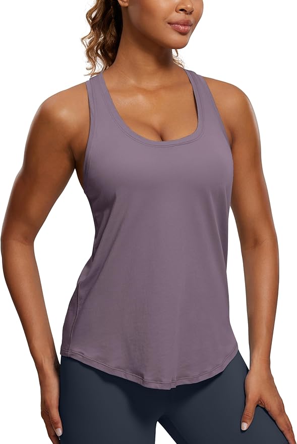 CRZ YOGA Pima Cotton Racerback Tank Tops for Women - Workout Athletic Casual Soft Scoop Neck Sleeveless Shirts