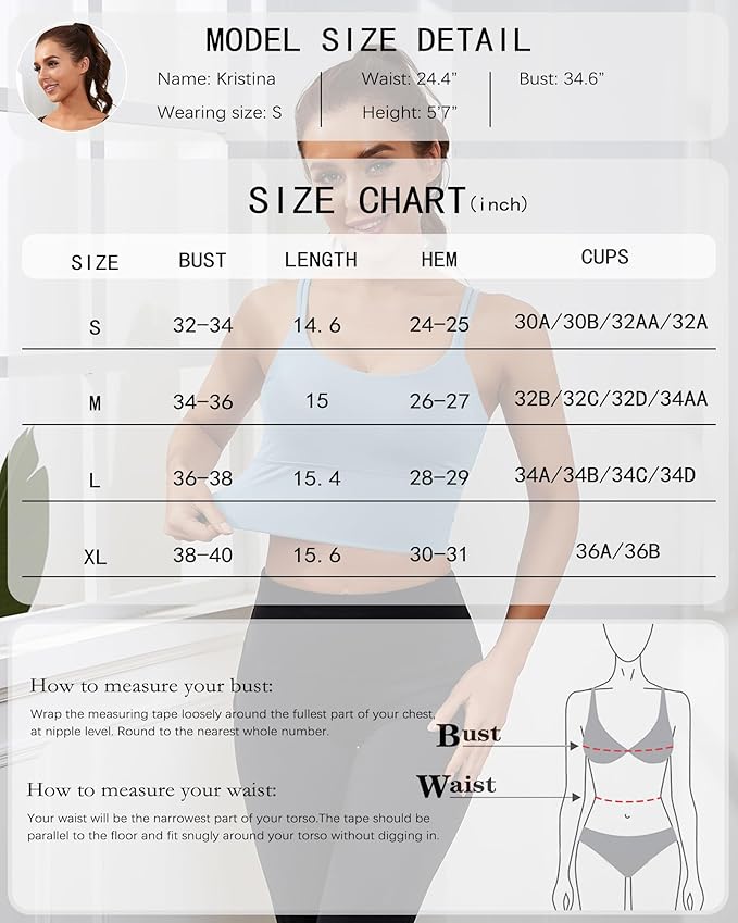 Everrysea Sports Bras for Women High Support Longline Workout Tank Tops Built in Bra Strappy Yoga Padded Crop Top
