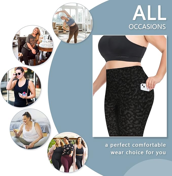 Plus Size Leggings for Women with Pockets-Stretchy XL-5XL Yoga Pants Tummy Control High Waist Workout Leggings