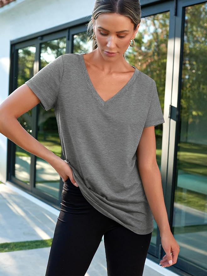 AUTOMET T-Shirts Short Sleeve V Neck Tees Tops for Women Fashion Trendy Lightweight Soft Casual Summer Outfits Clothes 2026