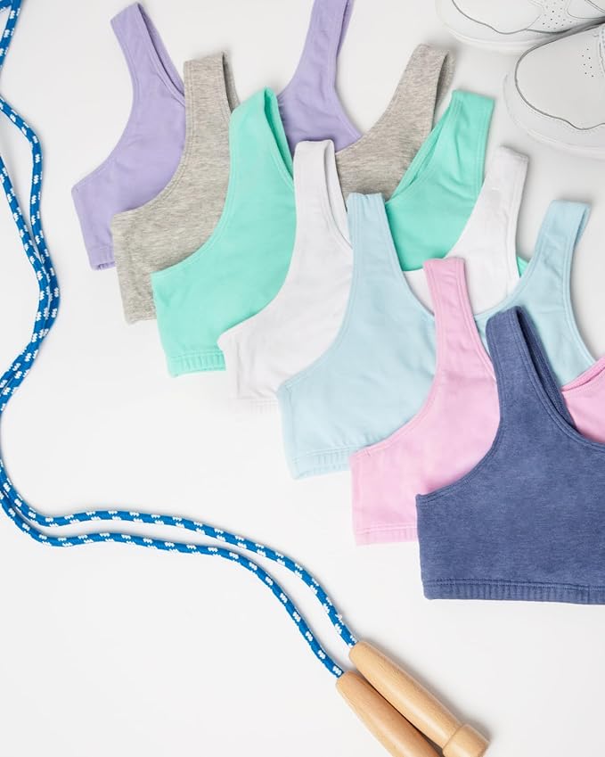 Fruit of the Loom girls Multi Pack Cotton Built -Up Stretch Sports Bra Available in 6 Packs!