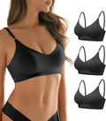 DEANGELMON V Neck Bra Padded Seamless Adjustable Straps Bralettes Everyday Basic Sleeping Bras Multiple Pack