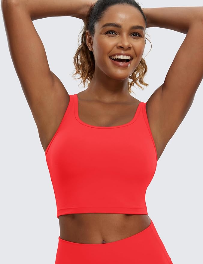 CRZ YOGA Butterluxe Racerback Crop Tank Tops for Women - Padded Y-Back Longline Sports Bras Scoop Neck Workout Yoga