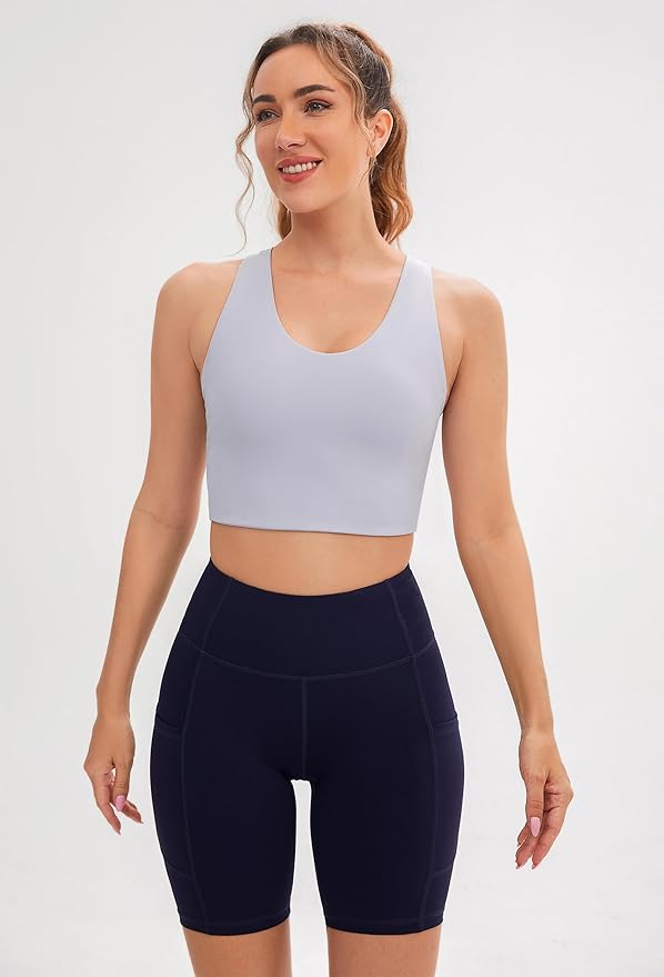 Sports Bras for Women Criss-Cross Back Padded Workout Tank Tops Medium Support Crop Tops for Women