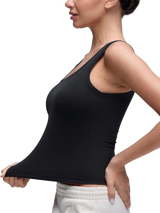CRZ YOGA Softembrace Scoop Neck Tank Tops for Women - Casual Going Out Soft Double Lined Crop Basic Sleeveless Shirts