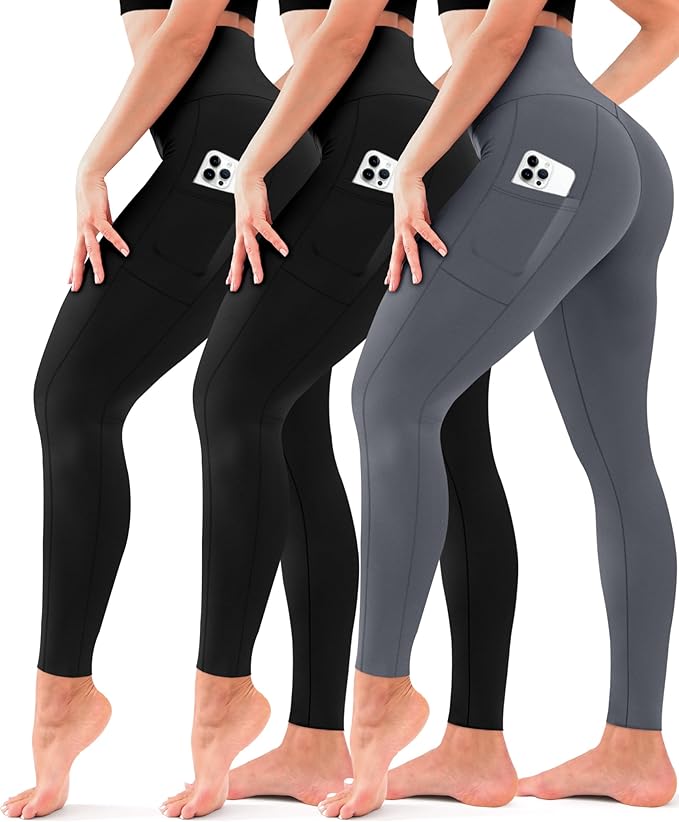 3 Pack Leggings for Women-No See-Through High Waisted Tummy Control Yoga Pants Workout Running Legging