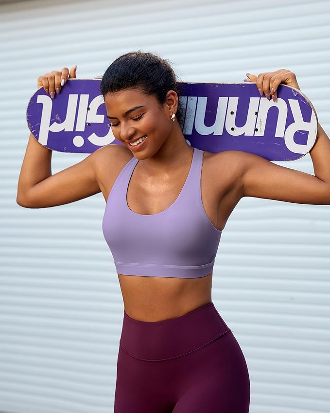 RUNNING GIRL Sports Bras for Women,Padded Strappy Sports Bras Criss-Cross Back Medium Support Sports Bras with Removable Cups