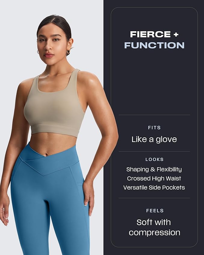 Aoxjox Women's Trinity High Waisted Yoga Pants with Pockets Cross-Waist Tummy Control Buttery Soft Workout Leggings 26"