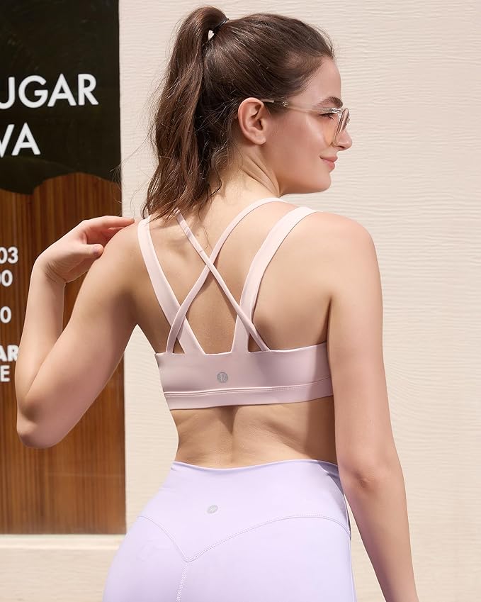 RUNNING GIRL Sports Bras for Women,Padded Strappy Sports Bras Criss-Cross Back Medium Support Sports Bras with Removable Cups