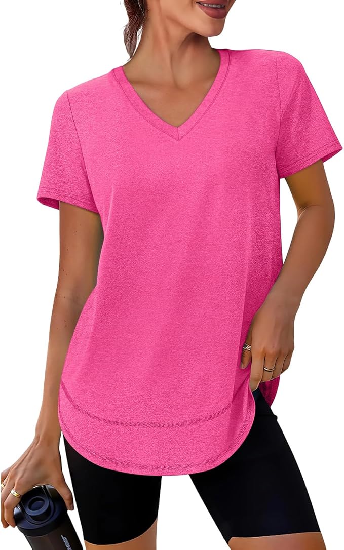 XIEERDUO Womens Workout Tops Short Sleeve Shirts Quick Dry Outfits for Hiking Running V Neck S-3XL