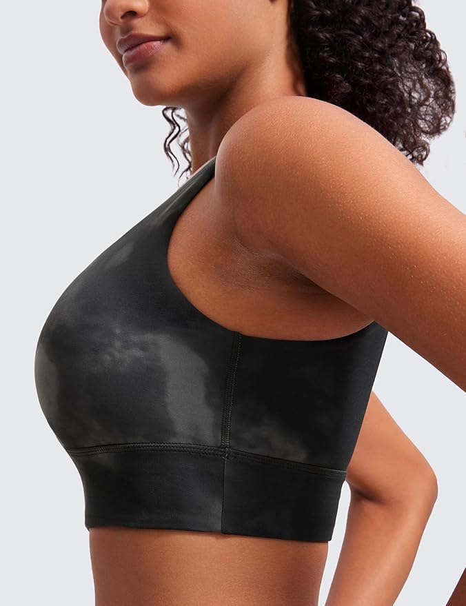 CRZ YOGA Butterluxe U Back Longline Sports Bras for Women - Scoop Neck Padded Yoga Workout Crop Top with Built in Pads
