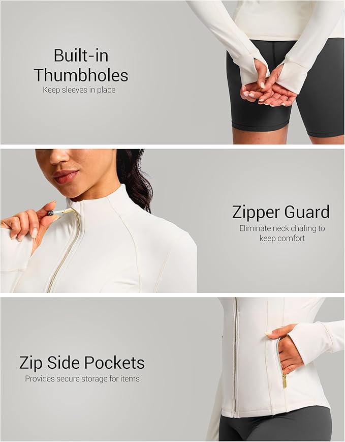 G Gradual Women's Workout Jackets Extended Waist Length Slim Full Zip 4 Pockets Athletic Jacket Spring Running Yoga Clothes