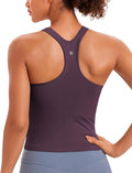 CRZ YOGA Seamless Ribbed Scoop Neck Tank Top for Women - Workout Racerback Padded Athletic Camisole with Built in Bra