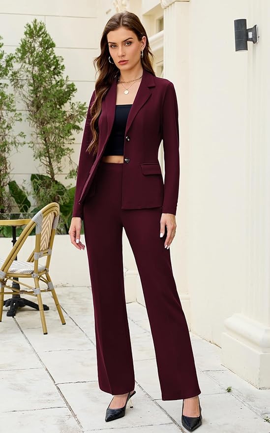 Women's 2 Piece Suits Business Casual Outfits Long Sleeve Solid Blazer with Pants Professional Office Work Sets