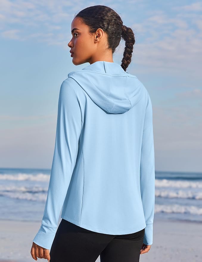 PINSPARK Women's UPF 50+ Sun Protection Hoodie Jacket Lightweight Full Zip Athletic Jacket Long Sleeve Shirt with Pockets