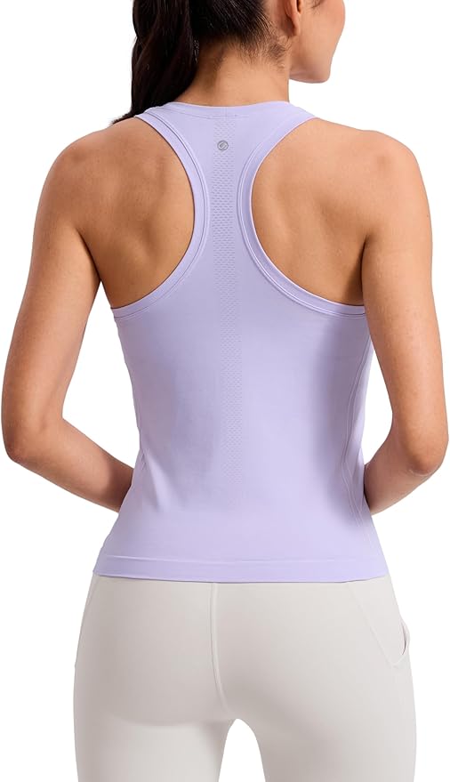 CRZ YOGA Seamless Workout Tank Tops for Women - Athletic Running Gym Sleeveless Shirts Crewneck Racerback Breathable