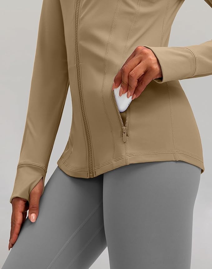 Women's Workout Jackets with 4 Pockets Zip Up Slim Fit Soft Fall Jacket for Yoga Running Athletic