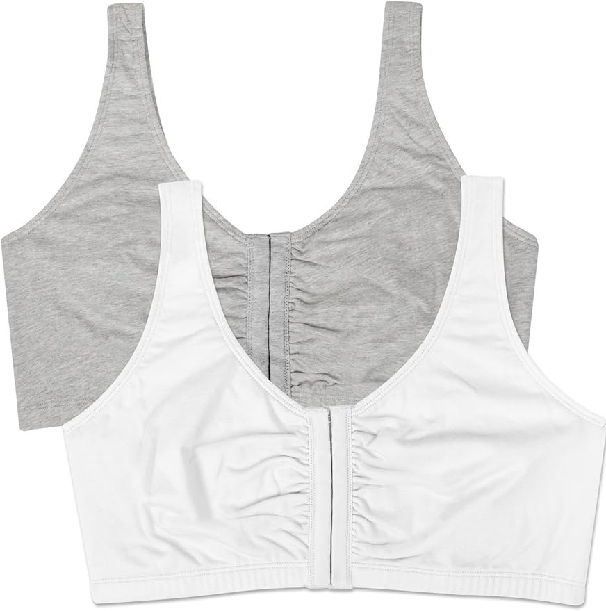 Fruit of the Loom Women's 96014PK Comfort Cotton Blend Front Close Sports Bra 2 Pack