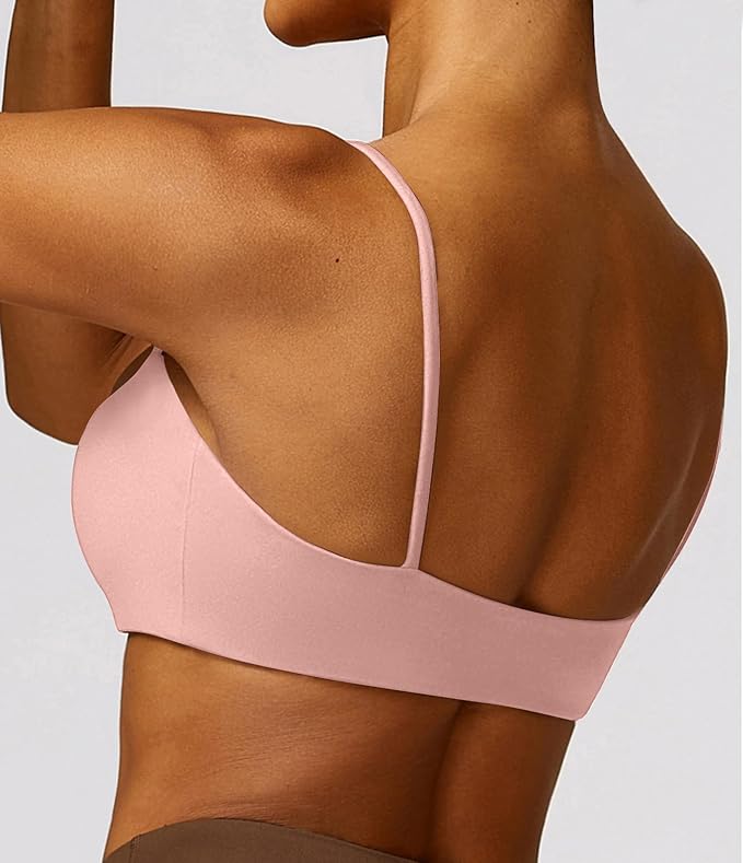 Comper Women's Sports Bra with Thin Straps Stretchy Wirefree Workout Bras Lightweight Workouts Bralette with Removable Pads