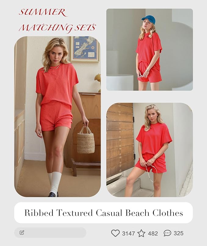 MARZXIN Women 2 Piece Shorts Set 2026 Casual Summer Cruise Outfits Ribbed Loose Short Sleeve Pocket Matching Lounge Sets