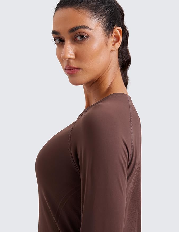 CRZ YOGA Seamless Long Sleeve Shirts for Women Waist Length - Workout Athletic Running Gym Yoga Tops Crewneck Breathable