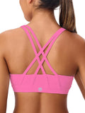 Women's Strappy Sports Bras Light Compression Crop Criss Cross Back Padded Workout Yoga Bra Supportive U Neckline