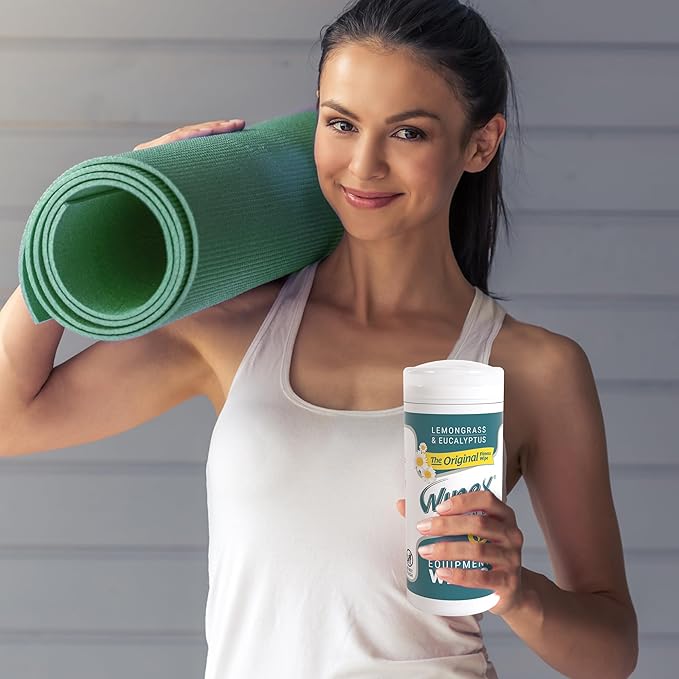 Wipex Fitness Equipment Wipes - EWG Verified - 50 Ct Original Natural Plant Based Gym Wipes for Equipment, Clean Surfaces at Home or Gym, Use as a Yoga Mat Cleaner, Lemongrass, Eucalyptus & Vinegar