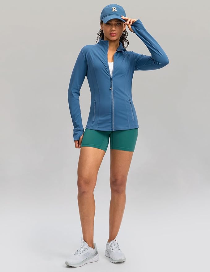 Women's Workout Jackets with 4 Pockets Zip Up Slim Fit Soft Fall Jacket for Yoga Running Athletic