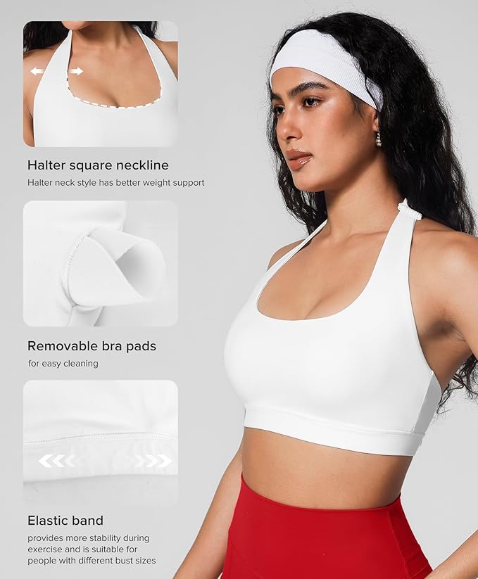 BRXL Halter Sports Bras for Women Adjustable Built in Bra Backless Workout Push Up Bras Low Impact Gym Yoga Tops