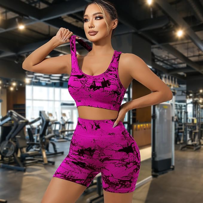 IwIeIaIrI Workout Sets for Women 2 Piece Seamless High Waist Shorts Yoga Outfits Sports Bra Gym Shorts