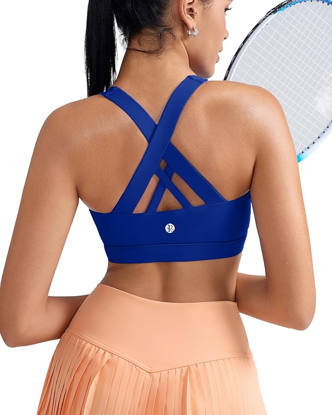 RUNNING GIRL Sports Bras for Women,Padded Strappy Sports Bras Criss-Cross Back Medium Support Sports Bras with Removable Cups