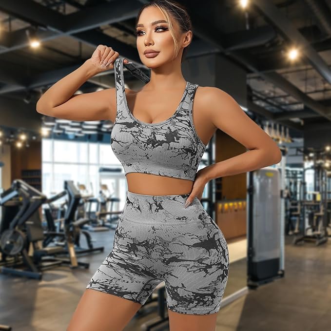 IwIeIaIrI Workout Sets for Women 2 Piece Seamless High Waist Shorts Yoga Outfits Sports Bra Gym Shorts